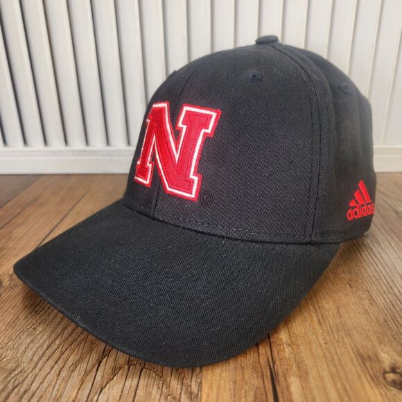 Nebraska Cornhuskers Adidas Big N Strapback Hat Cap Black Red NCAA College Sport - Picture 1 of 11